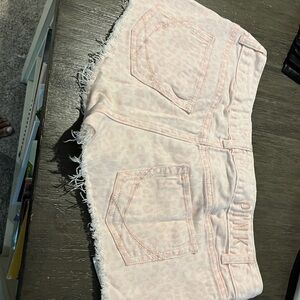 Trendy Pink Jean Shorts with Frayed Hem